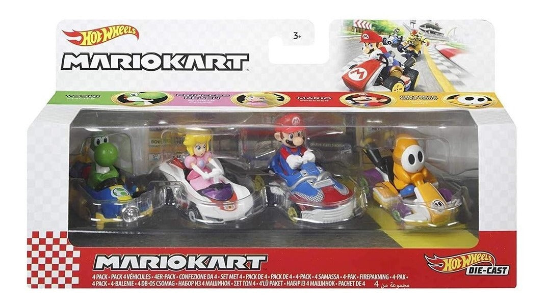 Hot Wheels Mariokart 4 Vehículos Mario Yoshi Peach Shy Guy