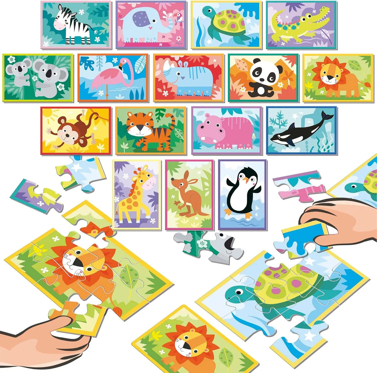 Rompecabezas Y Juego Batalla De Animales 9x16 Piezas Educa