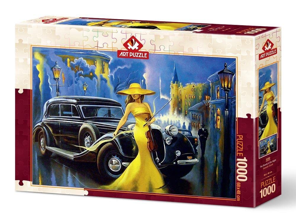 Art Puzzle Rompecabezas La Belleza de la Noche, 1000 Piezas, Escena Vintage con Auto Clásico