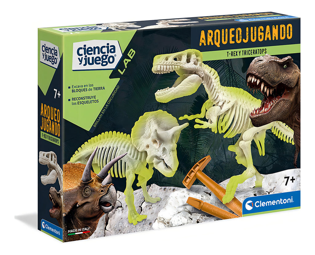 Juego Arqueologo Trex Y Triceratopo Fluo