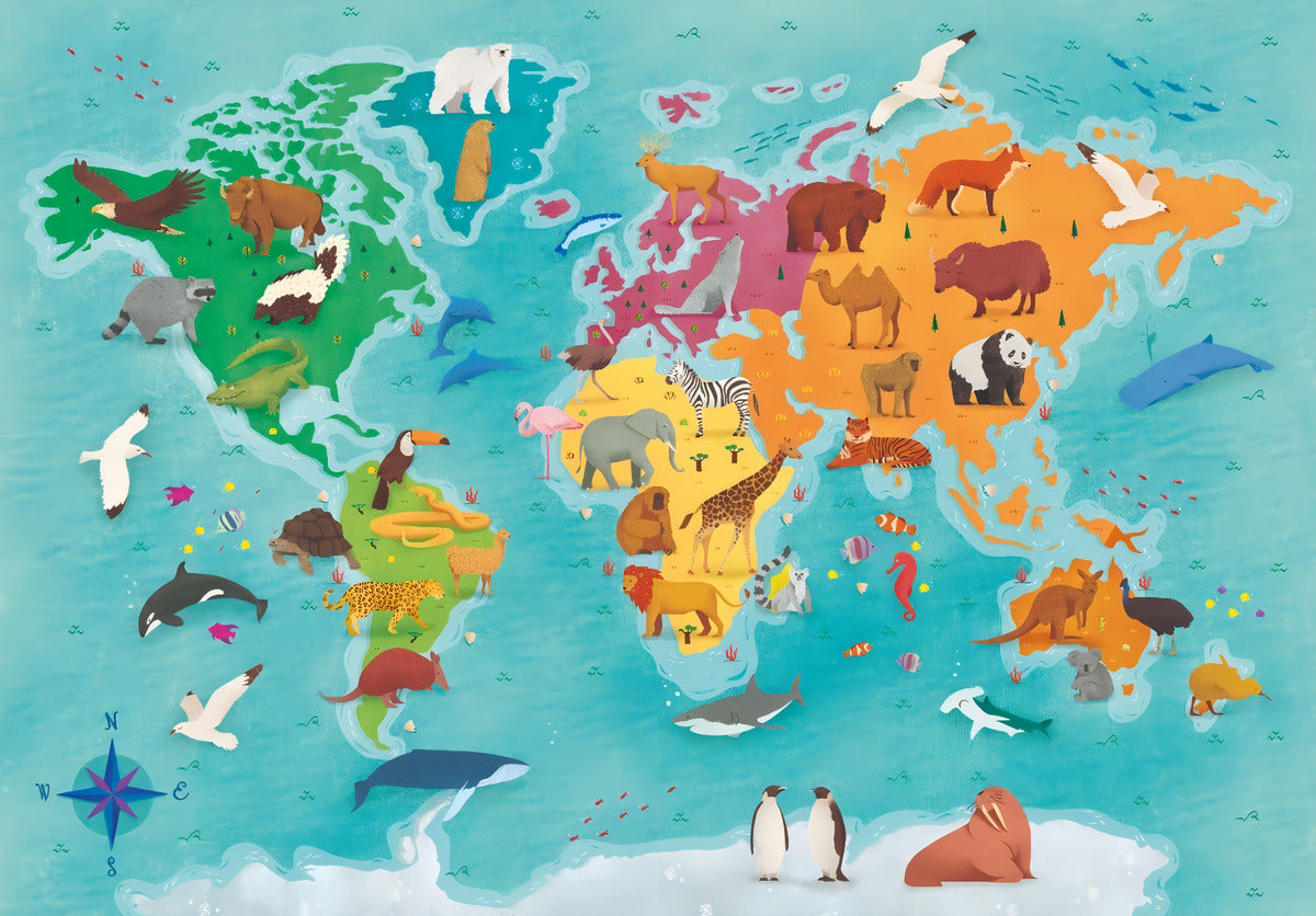 Mapa Mundo De Animales Rompecabezas 250 Pz Clementoni
