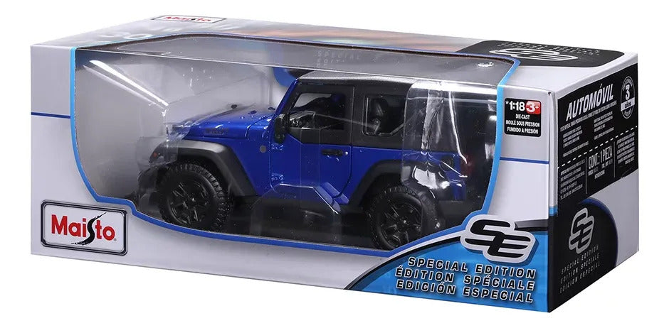 Vehículo A Escala 1/18 2014 Jeep Wrangler Maisto Azul