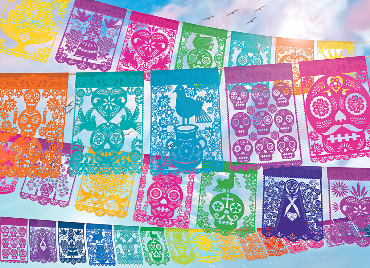 Rompecabezas Papel Picado Festivo 500 Piezas Cobble Hill Puzzles Fiesta Mexico Colores