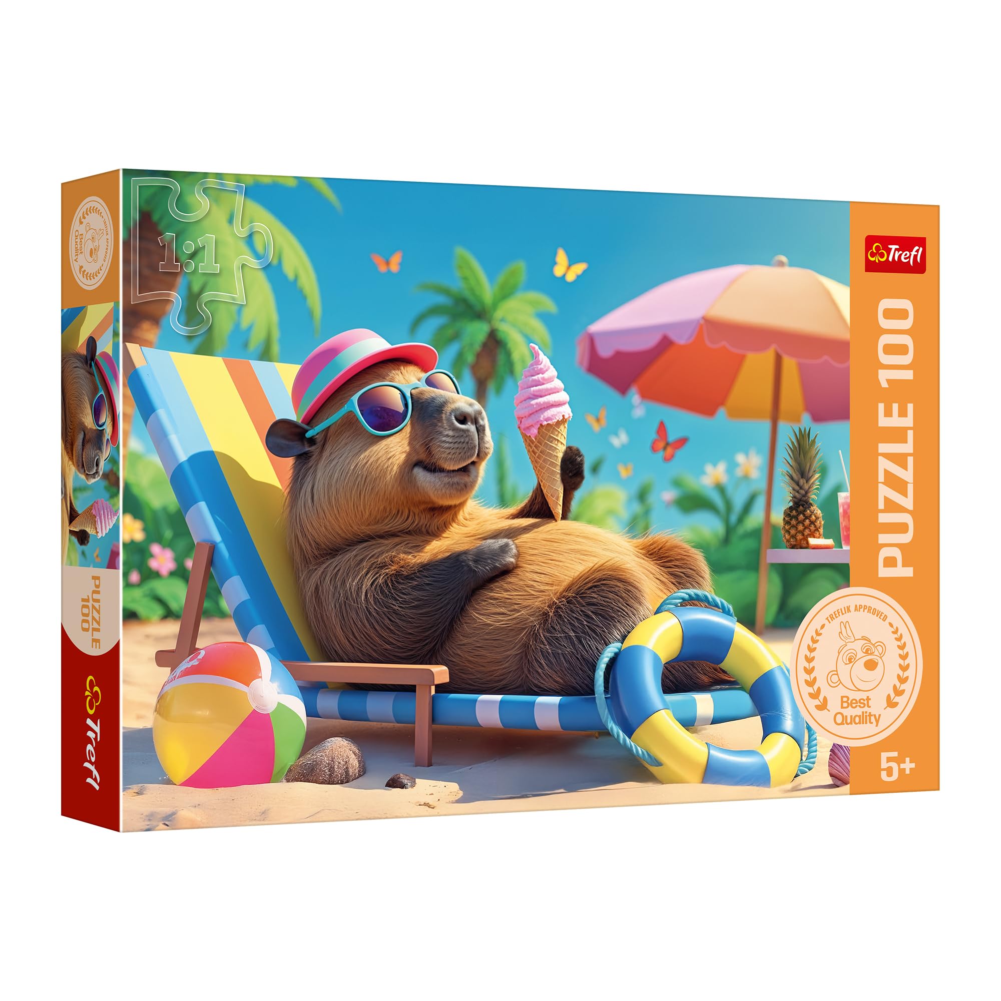 Trefl | Rompecabezas Capibara Relajada | 100 Piezas | Escena Tranquila | Entretenimiento Visual para niños Desde 5 años