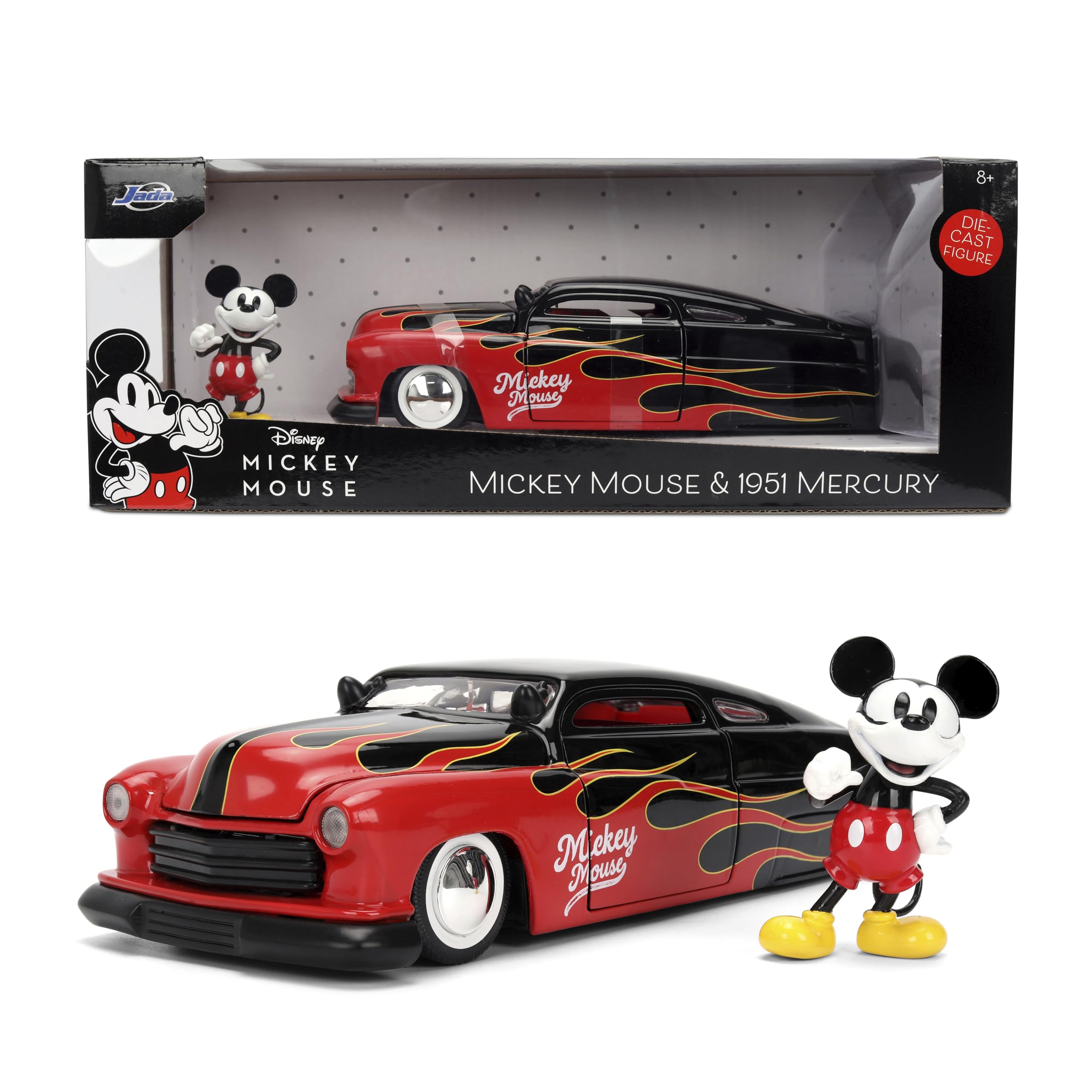Jada Disney clásico Mickey  Mercurio 1951  Juguetes de Coche Fundido a presión de Hollywood Rides  Diseño de Llama  Figura de Mickey  Edición de coleccionista  Edad 8+  Rojo/Negro