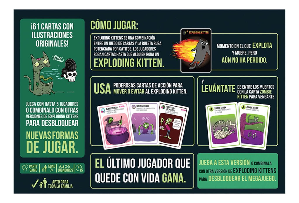 Juego De Mesa Ecg-zomb-6 Zombie Kittens En Español 7+ Exploding Kittens