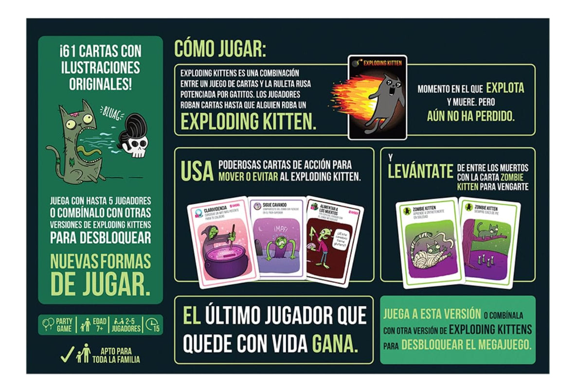 Juego De Mesa Ecg-zomb-6 Zombie Kittens En Español 7+ Exploding Kittens