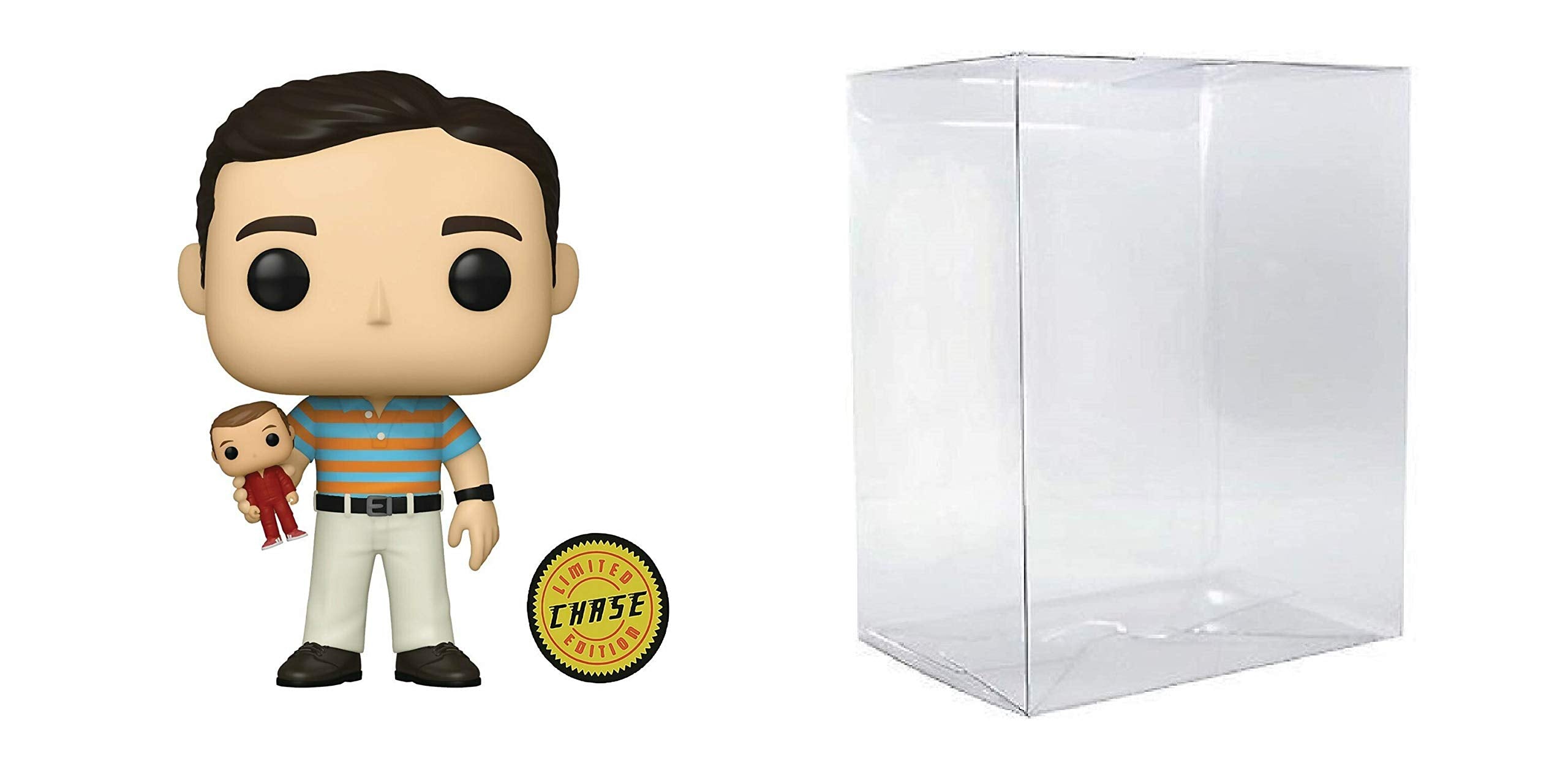 Andy Stitzer Holding Steve Austin Chase Edition Pop #1064 Pop Movies 40 años de edad figura de vinilo virgen (con protector EcoTek para proteger la caja de exposición)