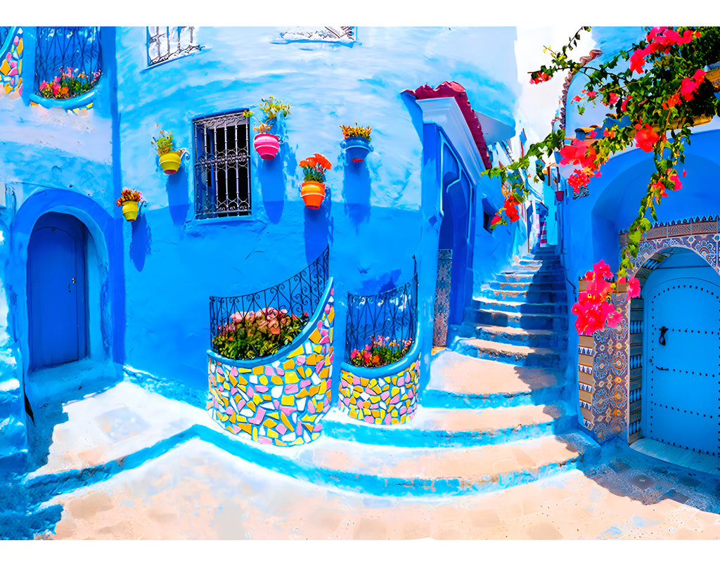 Rompecabezas Enjoy Puzzle 1000 Piezas Paisaje Marruecos Calles Turquesa