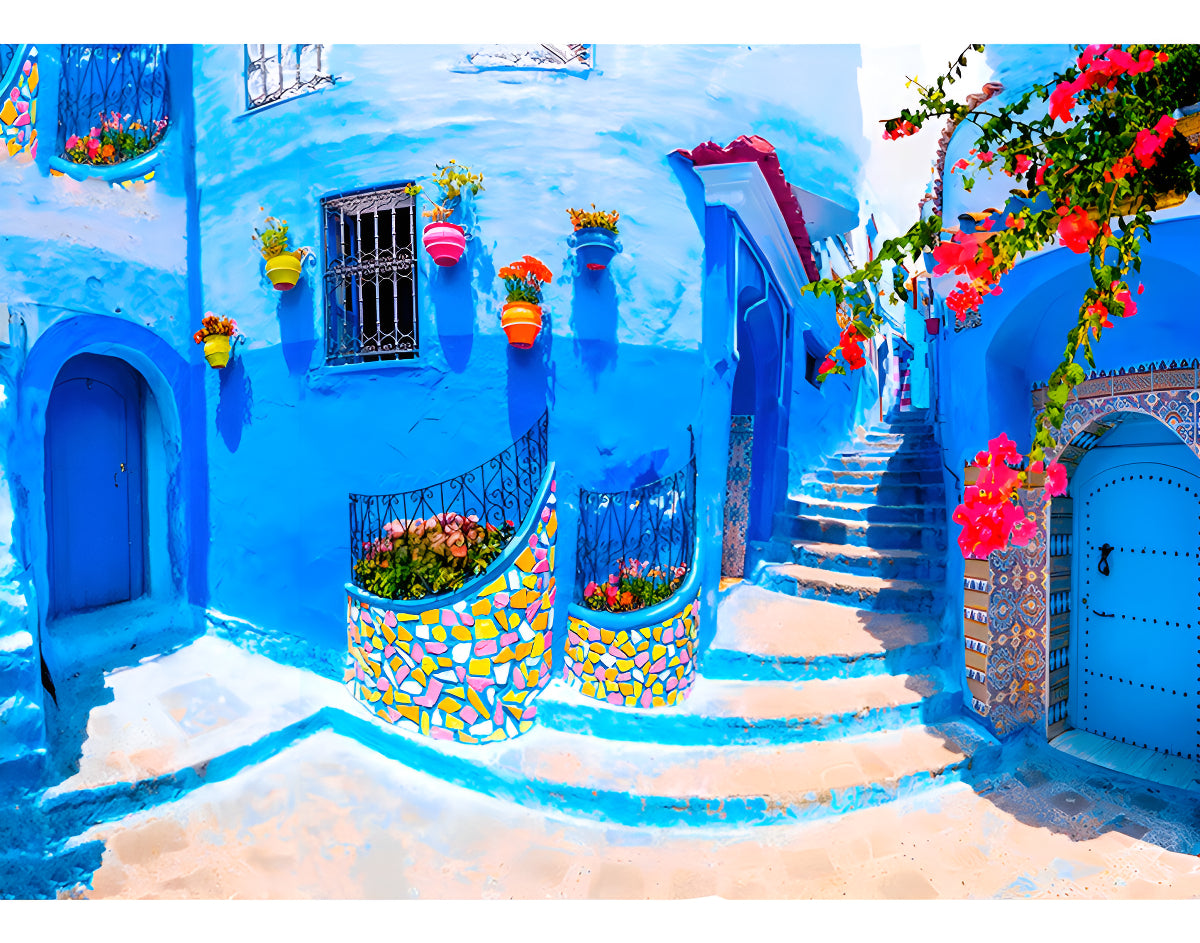 Rompecabezas Enjoy Puzzle 1000 Piezas Paisaje Marruecos Calles Turquesa