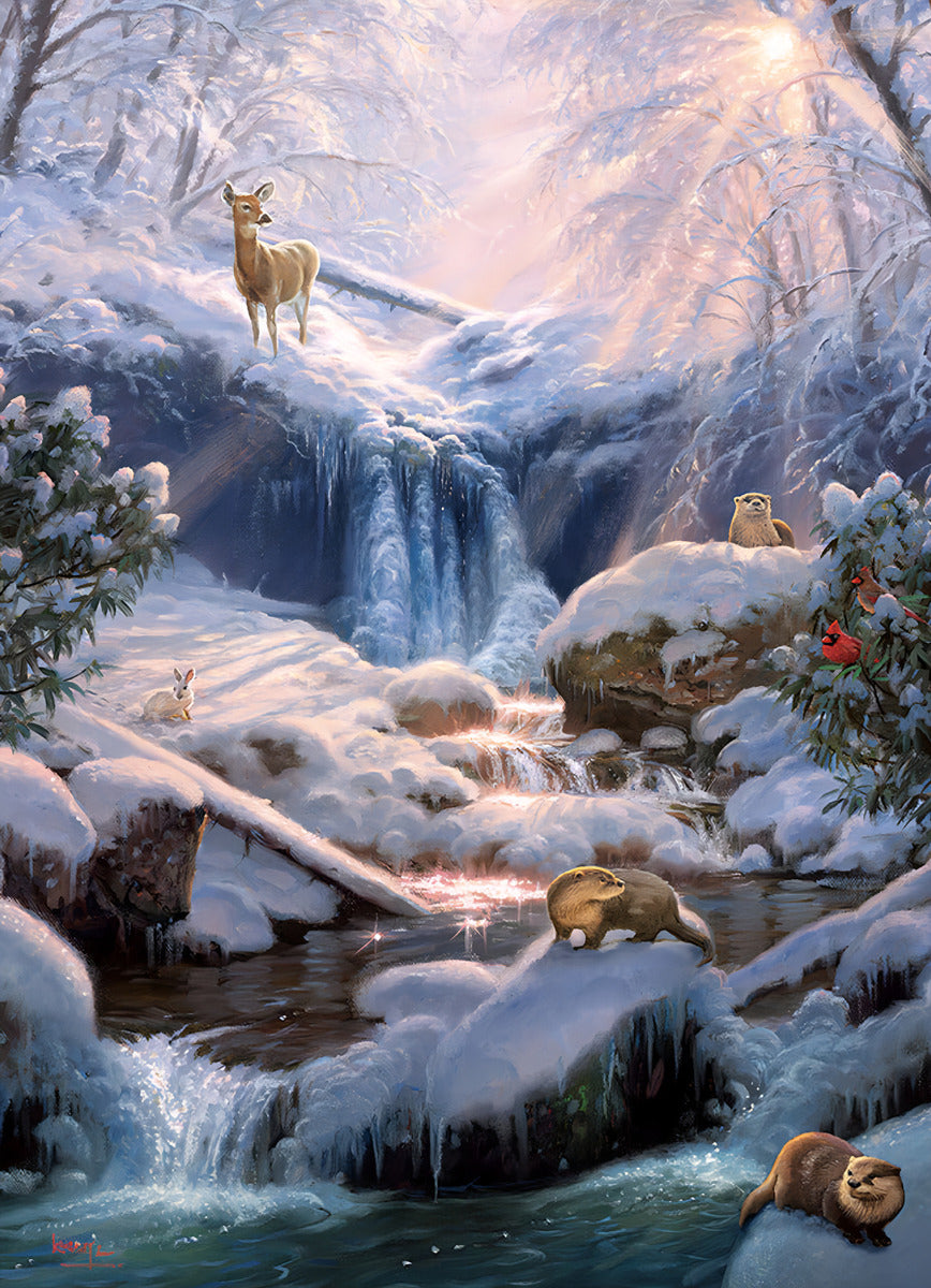 Rompecabezas Cobble Hill Cascada Invierno 1000 Piezas Paisaje Mark Keathley