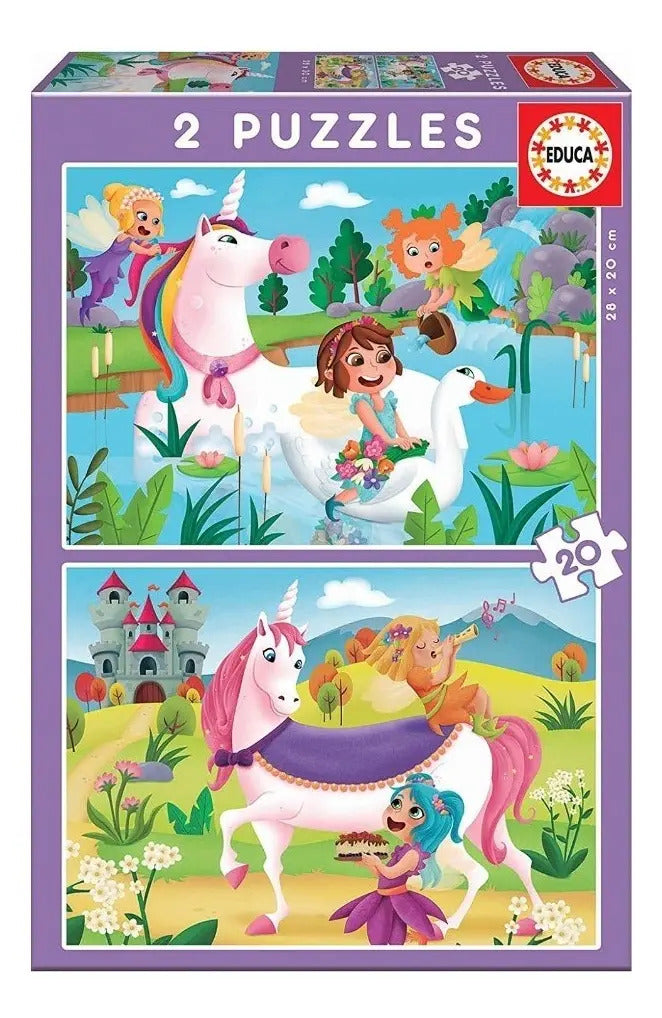 Puzzle Eduka Unicornios Y Hadas 2 X 20 - Giro Didáctico