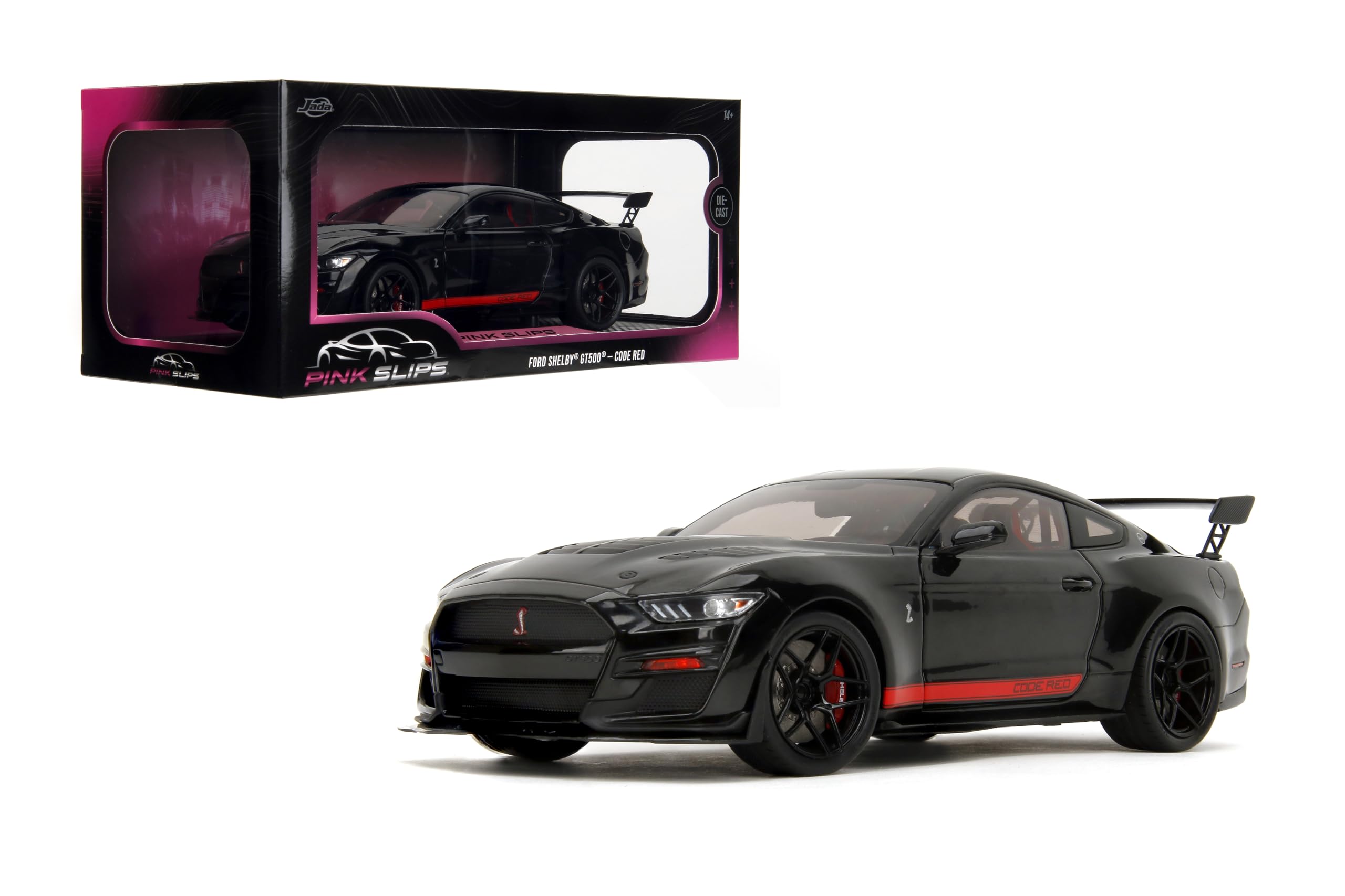 Jada Pink Slips 2022 Shelby GT500 Code Red - Modelo Fundido a Escala 1:18 con Puertas de Apertura y dirección de Trabajo - para coleccionistas y entusiastas de 14 años - Negro