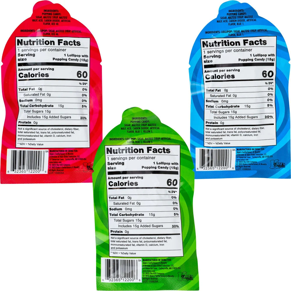 Dulce Icee Popping Candy Lollipop Paletas Caja 18 Piezas