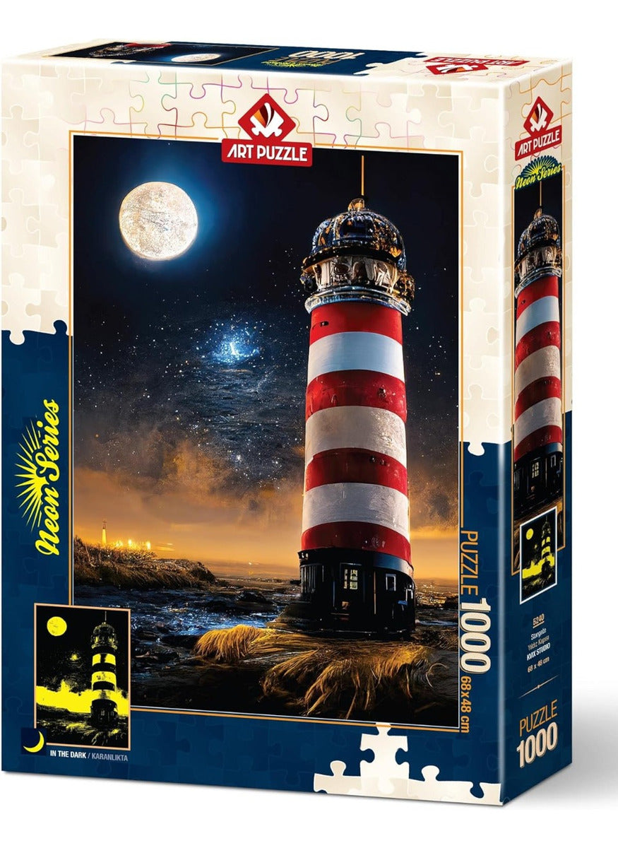 Faro En Luna Llena Rompecabezas Neón Art Puzzle 1000 Pz 5240